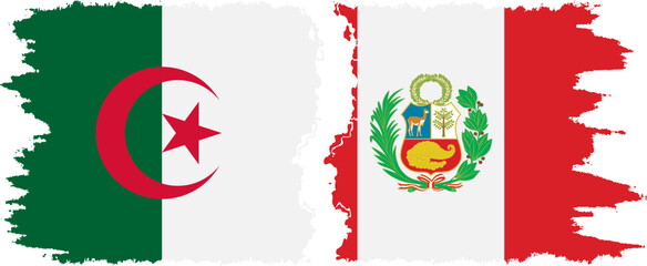 Peru and Algeria grunge flags connection vector