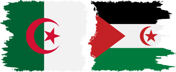 Western Sahara and Algeria grunge flags connection vector