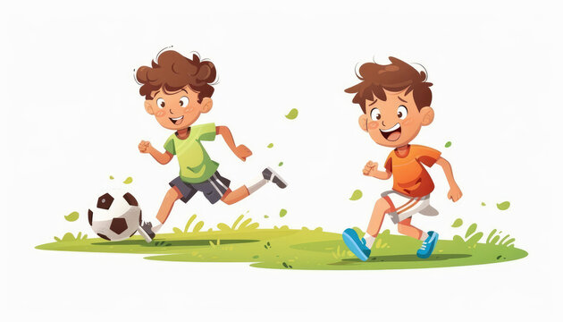 boys are playing football in a simple flat vector illustration with a white background