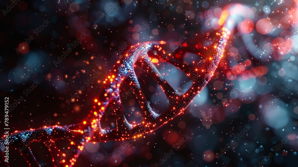 Aufkleber Helix of DNA molecule under shield of medical gene editing genetic biotechnology engineering concept Low poly digital style Geometric wireframe connection structure 3d graphic Vector