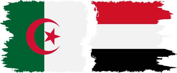 Yemen and Algeria grunge flags connection vector