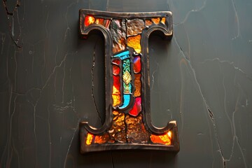 Illuminated Glowing Letter I - Typographic Design with Vintage Rustic Allure