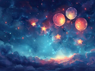 A birthday banner with a galaxy theme and starry night background, solid color background, 4k, ultra hd