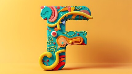 Funky and Playful Typographical Artwork of Letter F in Vibrant Colors