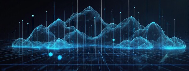Digital cloud computing and blockchain technology, Abstract cloud with arrows up and down, Big data analysis concept, Low poly wireframe vector illustration in futuristic hologram blue style