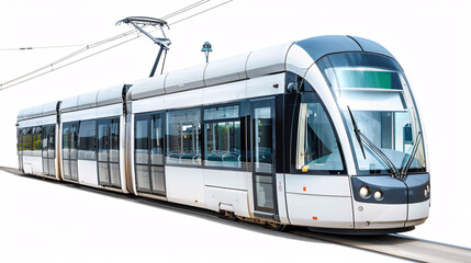 beautiful new, tram, for public transportation, isolated on a clear white background