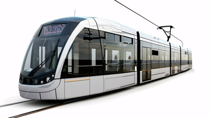 Fototapeta premium beautiful new, tram, for public transportation, isolated on a clear white background