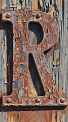 Weathered and Rustic Typographical Letter R with Distressed Textures and Aged Wooden Surfaces