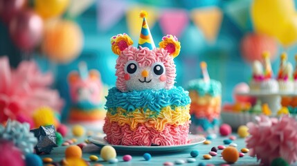 Fototapeta na wymiar A festive birthday pinata filled with colorful candies and toys for a fun surprise, 4k, ultra hd
