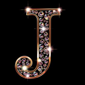 Bejeweled Letter J with Sparkling Gemstone Accents