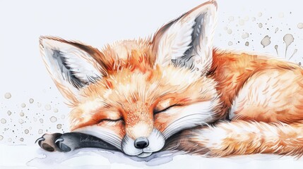 Naklejka premium A peaceful watercolor painting of a sleeping fox. Ideal for nature-themed designs
