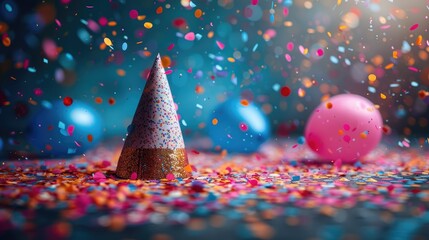 Abstract, balloons, colorful, confetti, party hats, bright, vibrant, 4k, ultra hd