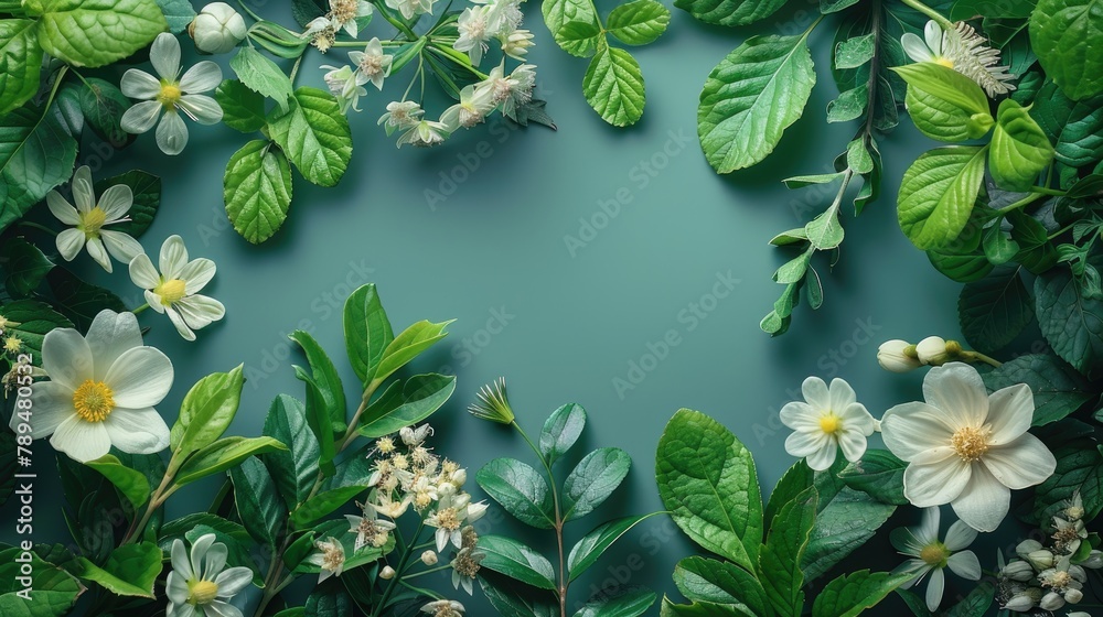 Poster Botanical greenery and flower arrangements on white background, 4k, ultra hd