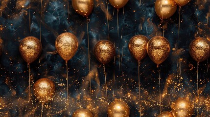 Chic gold foil balloon, pattern against a black background, adding a touch of luxury and elegance to any design, pattern