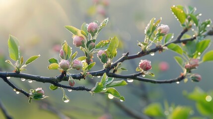 Close-up of a wet apple tree branch, suitable for nature themes