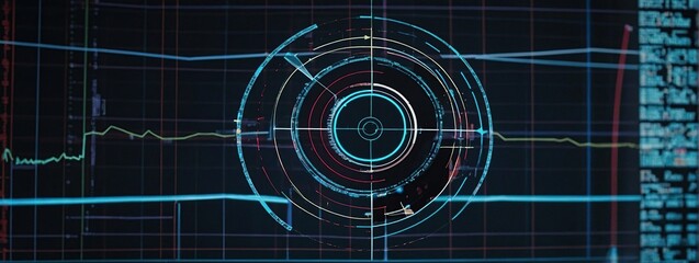Obraz premium SEO optimization concept in futuristic geometry style, Abstract digital target, arrow in bullseye on a computer monitor screen, Growth chart on blue technology background