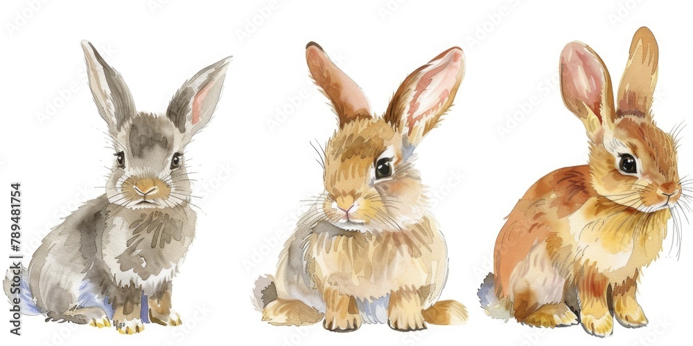 Poster A group of three rabbits sitting next to each other. Suitable for various projects