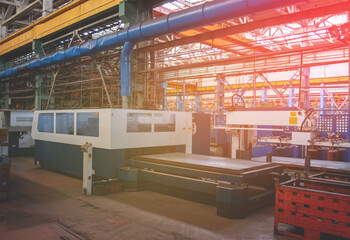 Industrial workshop of an industrial plant with industrial machines. Steel and iron production