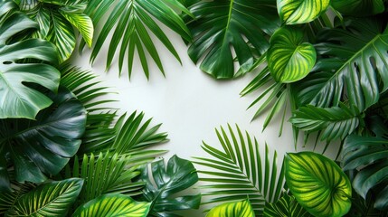 Tropical palm leaves party decor on white backdrop, 4k, ultra hd