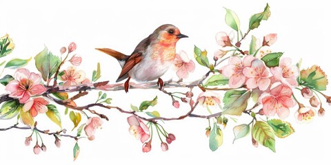 A beautiful watercolor painting of a bird perched on a branch. Perfect for nature lovers and bird enthusiasts - obrazy, fototapety, plakaty