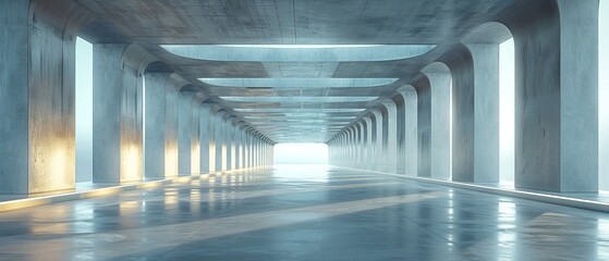 This is a rendering of concrete architecture with a car park and a cement floor that is empty.