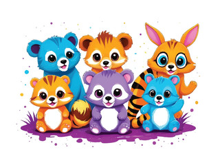 A happy group of cats cartoon character vector illustration