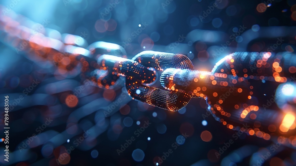 Poster future polygonal blockchain technology concept on blue background. abstract modern illustration of a