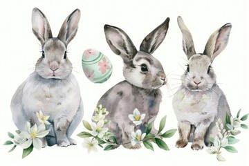 Fototapeta na wymiar Three adorable bunnies sitting side by side. Perfect for Easter-themed designs