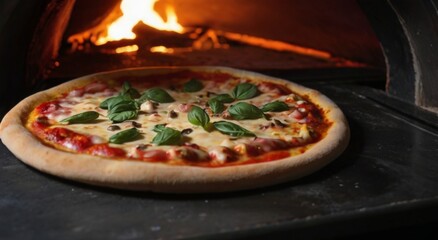 Tasty homemade pizza cooking in an oven at home - 789483307