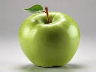 green apple with green leaf on silver background - 789483399