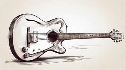 sketch drawn ideal guitar on a white background - obrazy, fototapety, plakaty