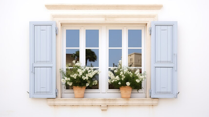 Isolated Provencal-style windows against a stark white background