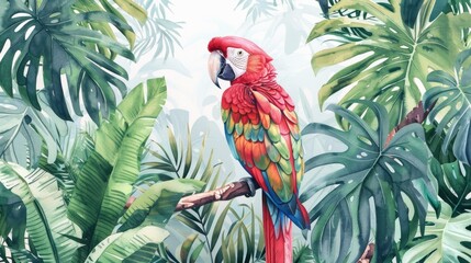 A colorful parrot perched on a tree branch. Suitable for nature-themed designs