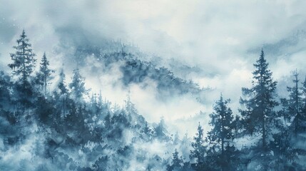 A serene mountain shrouded in mist, perfect for nature themes