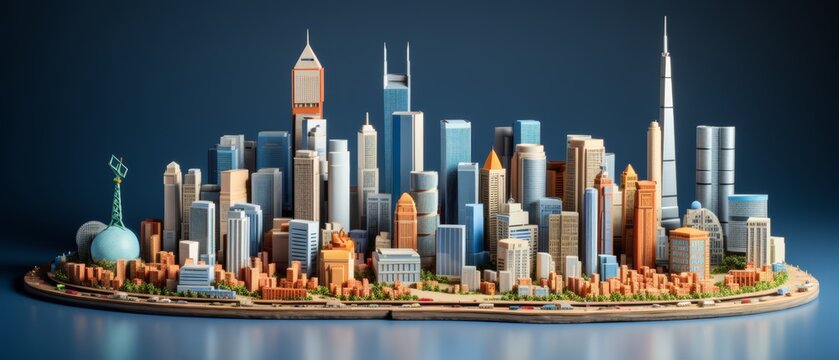 Realistic 3D visualization of shrinking economy depicted by contracting city model,