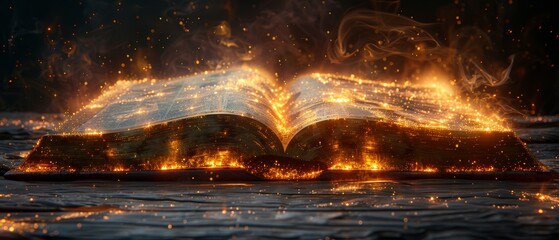 In this background, there is an abstract golden magic book with stars. Magic or legend book, the best education, fantasy style, Holy Bible, online education, book festival, library concept.