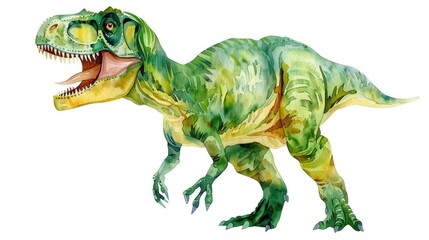 Obraz premium A dinosaur with its mouth open in a watercolor painting. Perfect for educational materials
