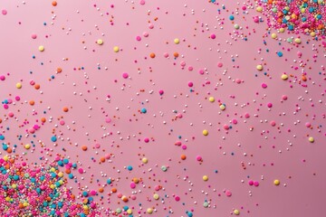 Obraz premium Colorful sprinkles scattered on a pink surface, ideal for food or celebration concepts
