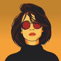 Cool girl with sunglasses colorful portrait vector illustration