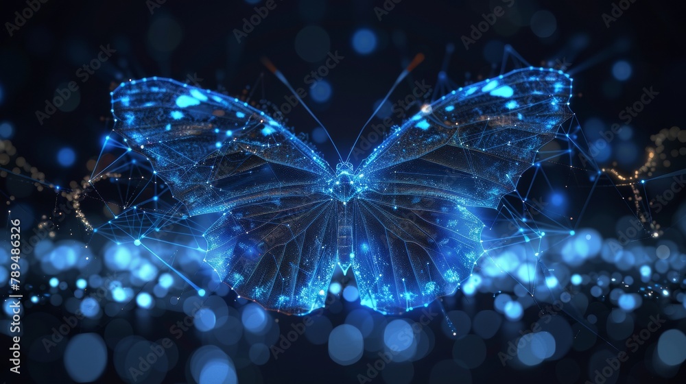 Leinwandbilder embroidery of a butterfly composed of polygons. illustration of a starry sky with comos. digital fly