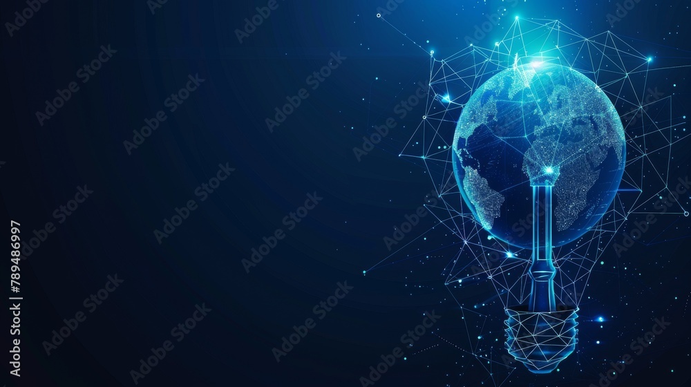 Leinwandbilder light bulb with planet earth inside. earth hour ecology concept. low poly style design. geometric ba