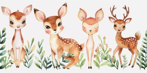 A group of deer standing together in a peaceful setting. Ideal for nature and wildlife themes