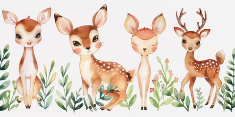 Fototapeta premium A group of deer standing together in a peaceful setting. Ideal for nature and wildlife themes