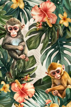 A group of monkeys sitting together. Suitable for nature and wildlife themes