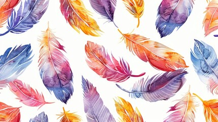 Beautiful watercolor painting of colorful feathers, perfect for various design projects