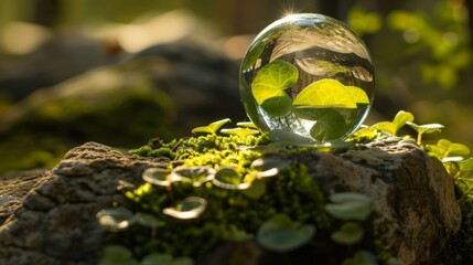 The concept of the in nature glass globe is intended to conserve and protect the environment - obrazy, fototapety, plakaty