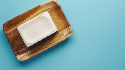 A square of butter on a rustic wooden plate. Perfect for food and cooking themes