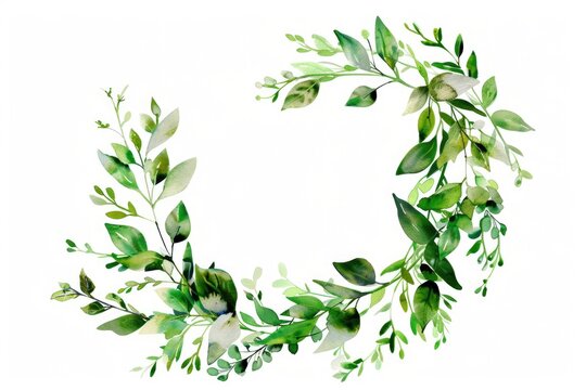 Green leaves wreath on white background. Perfect for nature or eco-themed designs