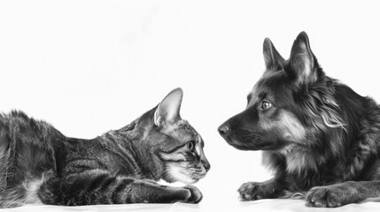 A heartwarming image of a dog and a cat peacefully resting side by side. Perfect for pet lovers or animal-themed designs