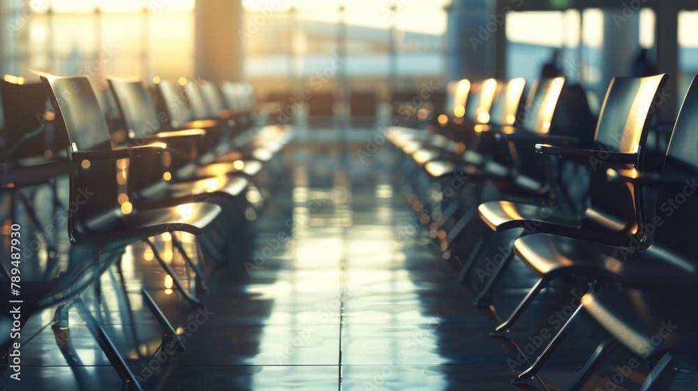 Aufkleber rows of empty chairs in an airport terminal. ideal for travel and transportation concepts